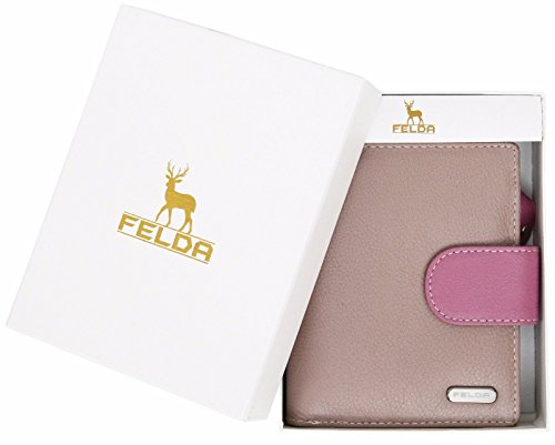 Cartera para Mujer - con Bloqueo de transmisiones RFID y 10 Ranuras para Tarjetas - Cuero auténtico Muy Suave - Perla/Multicolor