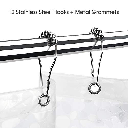 Carttiya Cortina Baño, EVA Cortinas de Ducha/Bañera 180X200 CM, Impermeable, Antimoho, Antibacteriano, Blanco Semitransparente, con 3 Imanes en la Parte Inferior y 12 Ganchos de Metal Antioxidantes