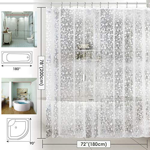 Carttiya Cortina Baño, EVA Cortinas de Ducha/Bañera 180X200 CM, Impermeable, Antimoho, Antibacteriano, Blanco Semitransparente, con 3 Imanes en la Parte Inferior y 12 Ganchos de Metal Antioxidantes