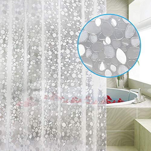 Carttiya Cortina Baño, EVA Cortinas de Ducha/Bañera 180X200 CM, Impermeable, Antimoho, Antibacteriano, Blanco Semitransparente, con 3 Imanes en la Parte Inferior y 12 Ganchos de Metal Antioxidantes