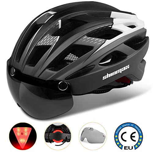 Casco bicicleta/Casco Bicic con luz,Certificado CE, casco bicicleta adulto con Visera Magnética Desmontable Gafas de Protección Super Light Casco Integral de Bicicleta Skateboarding Ski & Snowboard