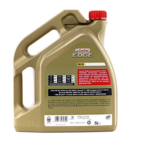 Castrol EDGE - Lubricante con Titanium FST de 5 l, con viscosidad 5W-30 y conforme con la especificación C3