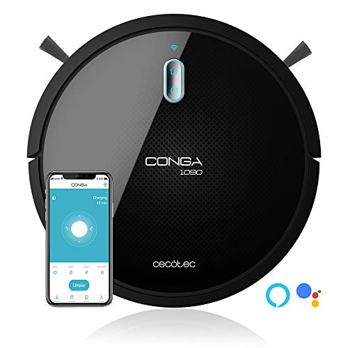 Cecotec Robot Aspirador Conga 1090 Connected Force. APP Control, Aspira, barre, friega y pasa la mopa, Alexa y Google Assistant, Cepillo especial para mascotas, Fregado inteligente.