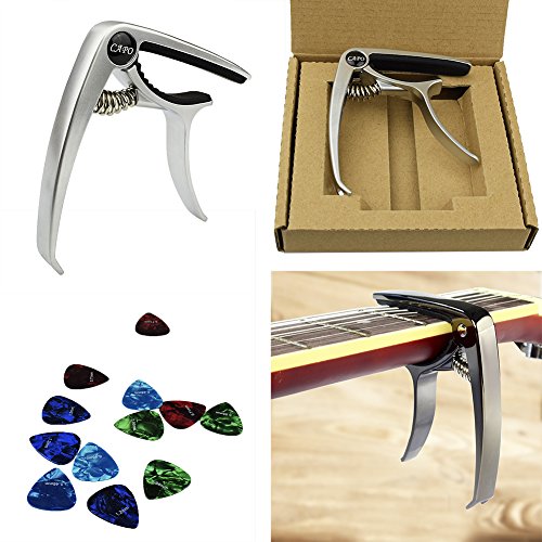 Cejilla Guitarra Capo para Guitarra Electrónica Clásica Acústica Aleación + 12 Púas 0,46 mm, 0,71mm, 0,96mm, 1,2mm