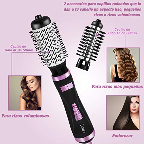 Cepillo de Aire Caliente, 3 en 1 Secador de Pelo con Cepillo de Peinado de Aire Caliente Multifunción, Voluminizador y Cepillo de Pelo Eléctrico con Iones Negativos para Todo Tipo de Cabello