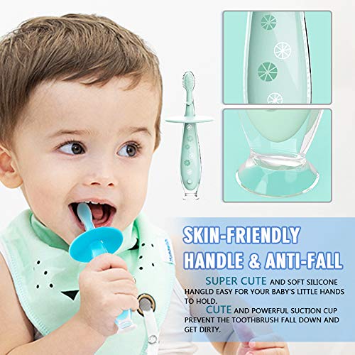 Cepillo de Dientes Bebé Eccomum Suave Cepillo de Dientes Silicona, Libre de BPA, Cepillo de Dientes Para Niños/Infantil, Entrenamiento, con Ventosa, Anti-asfixia, Unisex, Portátil, 2 PCS