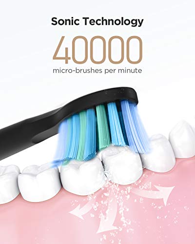 Cepillo de dientes eléctricos, 4 Horas de Recarga la Duración es de 30 Días,Cepillo de Dientes de Viaje con Bolso de Viaje y 8 Cabezas de Cepillo de Dientes Negro para Fairywill FW-507+420