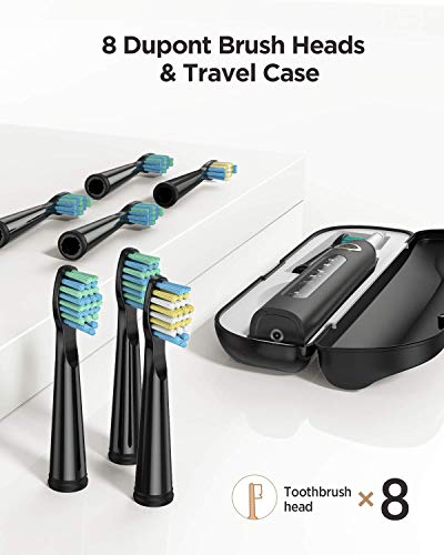 Cepillo de dientes eléctricos, 4 Horas de Recarga la Duración es de 30 Días,Cepillo de Dientes de Viaje con Bolso de Viaje y 8 Cabezas de Cepillo de Dientes Negro para Fairywill FW-507+420