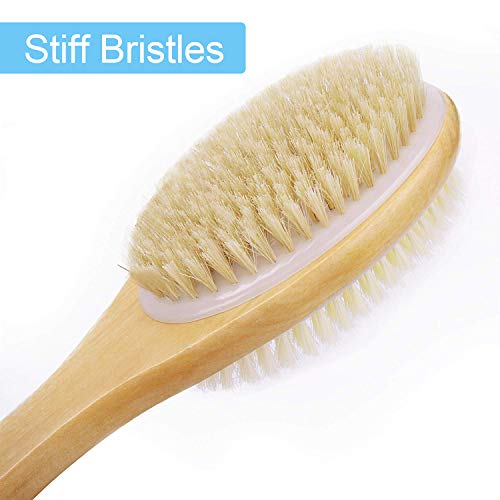 Cepillo de ducha con cerdas suaves y rígidas, para exfoliar la piel y un exfoliante suave, cabezal de cepillo de doble cara para cepillado húmedo o seco