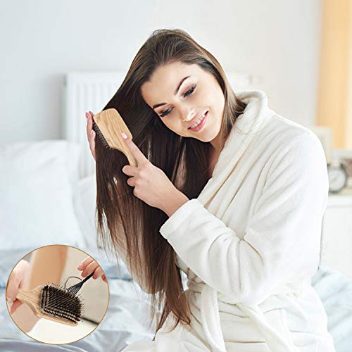 Cepillo de pelo de madera con cerdas de jabalí [Aprobado por la FDA] para con cabello fino, grueso, ondulado, rizado. Masaje no estático del cuero cabelludo Detangling Paddle Design Hairbrush.