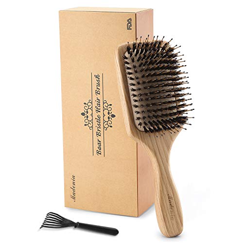 Cepillo de pelo de madera con cerdas de jabalí [Aprobado por la FDA] para con cabello fino, grueso, ondulado, rizado. Masaje no estático del cuero cabelludo Detangling Paddle Design Hairbrush.