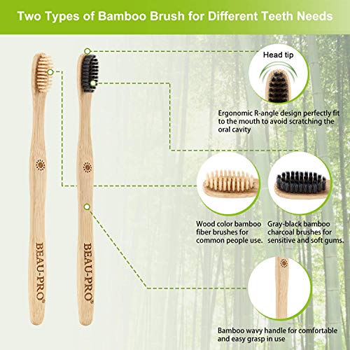 Cepillo Dientes Bambu, Paquete de 10 Cepillos de Dientes, 5 cepillo de carbón bambú y 5 cepillo de fibra bambú, 100% Libre de BPA, Cepillos de Dientes Naturales y Veganos para Una Mejor Limpieza