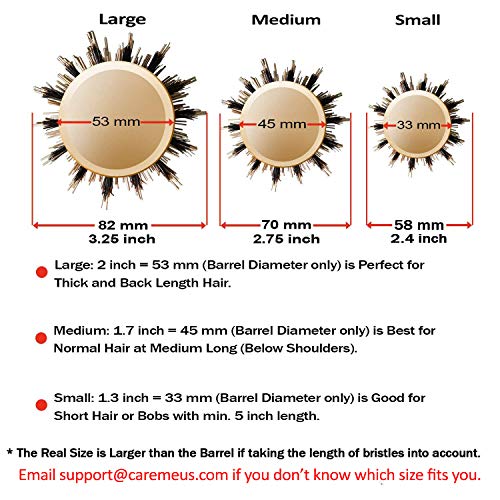 Cepillo Redondo con cerdas Naturales de Jabalí para secado del cabello, alisado, rizado - consiga salón con brillo y volumen (3,2 cm) - mejor cepillo volumizador para pelo corto o rizos que rebotan