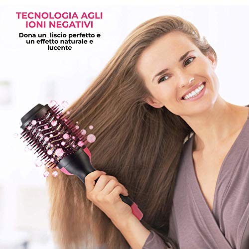 Cepillo secador de pelo, alisador iónico con temperatura ajustable, multifuncional, voluminizador, secador para casa y de viaje, apto para todo tipo de cabello