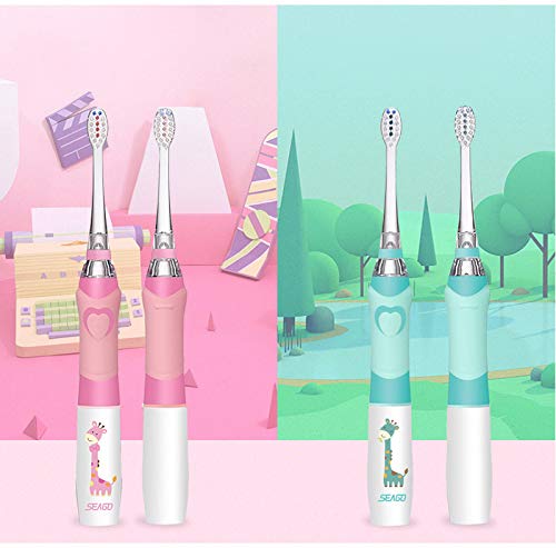 Cepillos de dientes eléctricos para niños con temporizador 3 cabezas de reemplazo para infantiles Cepillos de dientes poder Sonic con luz LED Operado a batería impermeable SG-677 (rosa)