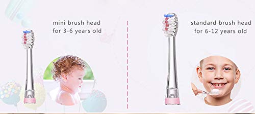 Cepillos de dientes eléctricos para niños con temporizador 3 cabezas de reemplazo para infantiles Cepillos de dientes poder Sonic con luz LED Operado a batería impermeable SG-677 (rosa)