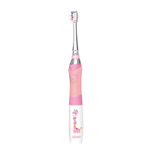 Cepillos de dientes eléctricos para niños con temporizador 3 cabezas de reemplazo para infantiles Cepillos de dientes poder Sonic con luz LED Operado a batería impermeable SG-677 (rosa)