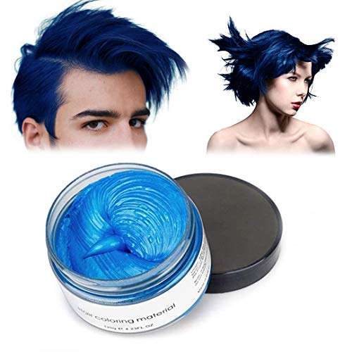 Cera de Color Para el Cabello, Tinte de Cabello Temporal Mujer y Hombre, Cera Pelo DIY, Fórmula Planta Lavable Cera de Peinado Natural Mate 4.23 OZ - Azul