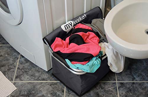 Cesta de la Compra Plegable, Reutilizable, Estable MY Basket TO GO con Cierre y Asas Plegables, cesto para Camping, Picnic, supermercado, Coche Ligera 0,6 kg, Alta Capacidad de Carga, Colore Negro