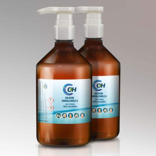 C+H GEL hidroalcohólico de uso cutáneo | 2 uds de500ml | Gel para desinfección con dosificador de uso personal | Puedes regargar envases más requeños | Para manos y otras superficies.| CPNP: 3649605