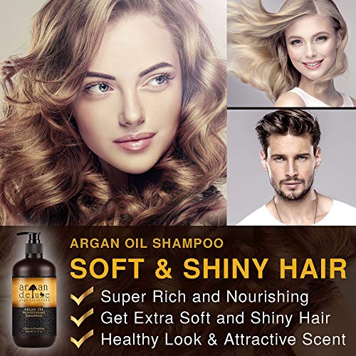 Champú Argan Deluxe 300 ml. - Con Aceite de Argán altamente hidratante, para un cuidado diario del cabello aportando suavidad y brillo.