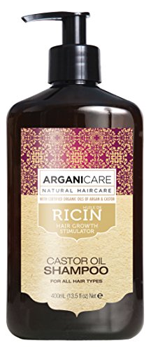 Champú de aceite de ricino Arganicare, estimulador del crecimiento del cabello con aceites de argán orgánico certificados y de ricino. 400 ml.