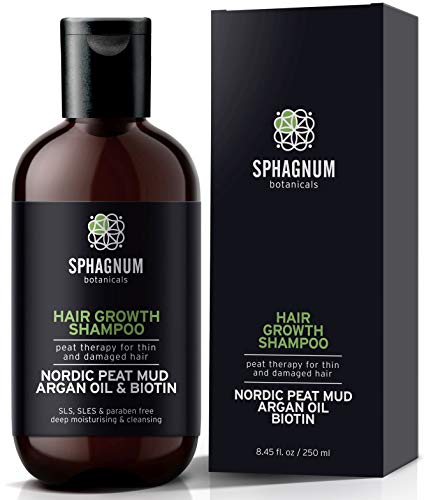 Champú Para el Crecimiento del Cabello con Aceite de Argán - Tratamiento 100% Libre de Sulfato Natural con Lodo de Turba Efectivo Para Cabello Fino y Dañado. Potente Remedio Orgánico Anticaspa