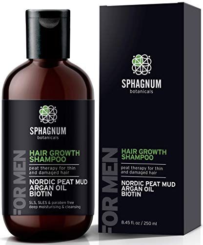 Champú para el crecimiento del cabello para hombres: refuerzo natural de biotina con aceite de argán y lodo de turba, tratamiento eficaz contra la caída del cabello para el adelgazamiento del cabello