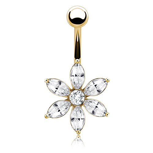 Chapado en oro circonita 6 punta flor Ombligo piercing regalo