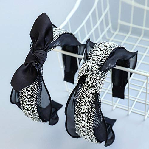 Charm4you Nudo Cruzado Diadema Ancho,Banda para el Pelo de Tela con Cuentas de Cristal de Flor de perla-AQ-06,Diademas para Turbante para El Maquillaje Banda para Cabello