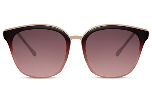Cheapass Gafas de sol Marrones Montura Gradual con Parte Superior Dorada Metalica para Mujeres con protección UV400