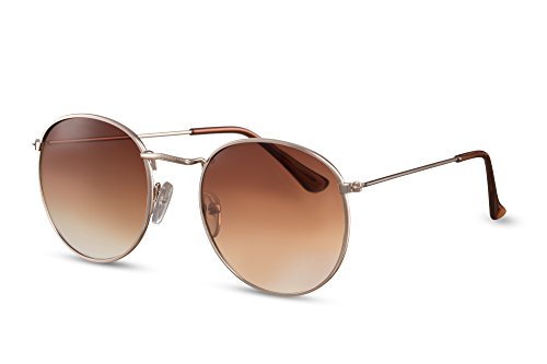 Cheapass Gafas de Sol Redondas Marrón Dorado UV400 Retro Vintage Metálicas Hombre Mujer