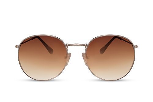 Cheapass Gafas de Sol Redondas Marrón Dorado UV400 Retro Vintage Metálicas Hombre Mujer