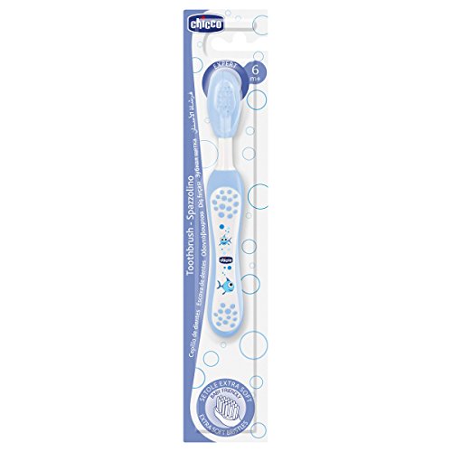 Chicco - Cepillo dental divertido con cerdas suaves para 6-36 meses, color azul