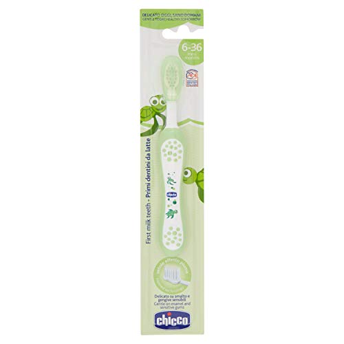 Chicco - Cepillo dental divertido con cerdas suaves para 6-36 meses, color verde