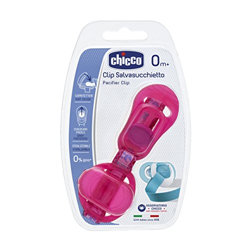 Chicco - Clip portachupete con protegechupetes integrado, color rosa, 0 meses +