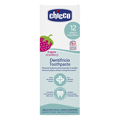 Chicco - Pasta de dientes 12 m+ con flúor y cálcio biológico, sabor fresa (BIO)