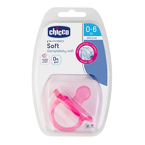 Chicco Phisio Soft - Chupete todo goma de silicona para 0 - 6 meses, color rosa