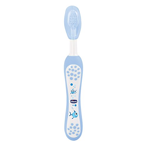 Chicco - Set dental Cepillo de dientes + Pasta Fresa con flúor 12+ m + Neceser Semi rígido, color Azul