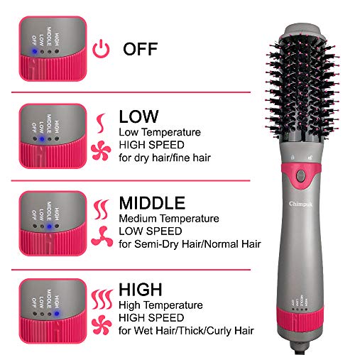 Chimpuk Cepillo Secador de pelo 4 en 1, cepillo de aire caliente y voluminizador de un paso, cepillo para alisar con iones negativos separables y cepillo para rizar para todo tipo de cabello