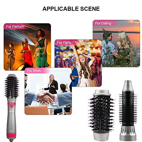 Chimpuk Cepillo Secador de pelo 4 en 1, cepillo de aire caliente y voluminizador de un paso, cepillo para alisar con iones negativos separables y cepillo para rizar para todo tipo de cabello