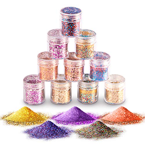 Chunky Purpurina para el rostro, Cara y Cuerpo Maquillaje Glitter Paillette Brillante Decoración Para Pelo, Uñas y Mejilla -10 cajas