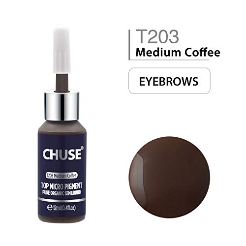 CHUSE T203 Café medio Color cosmético de la tinta permanente del tatuaje del maquillaje del micro pigmento microblading Aprobó SGS, DermaTest 12ml (0.4fl.oz)