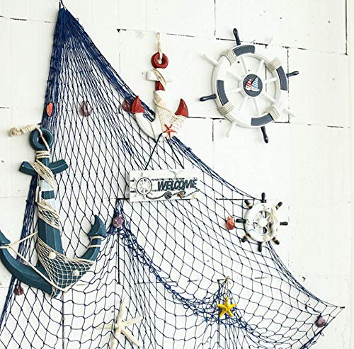 Chytaii Decorativa Red de Pesca Náutica Decorativa Adorno Colgante de Pared con Conchas Estilo Mediterráneo Pared de Fondo Cuerda de Cáñamo Azul 2x1,5m