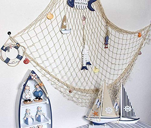 Chytaii Decorativa Red de Pesca Náutica Decorativa Adorno Colgante de Pared con Conchas Estilo Mediterráneo Pared de Fondo Cuerda de Cáñamo Azul 2x1,5m