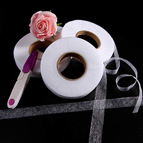 Cinta Dobladillo Plancha, Cinta Termoadhesiva Ropa 256 Metros+Tijeras 4 Rollos (10 mm y 20 mm) Fiselina Cinta Adhesiva Bajos Pantalon Doble Cara para Cortinas Pantalones Vaqueros Cortinas y Telas
