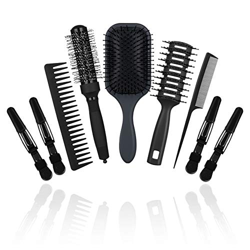 CISHANJIA Set de Peines de Pelo Profesional para el Cuidado del Cabello, 9pcs Cepillo de Pelo, Peine, Cepillo de Masaje para el Cuidado del Cabello, No más enredos, adultos y niños