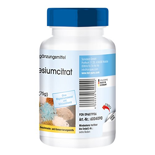 Citrato de Magnesio - Polvo en Cápsulas - 300mg de magnesio puro por dosis diaria - Orgánico - Vegano - Magnesium Citrate - 90 Cápsulas