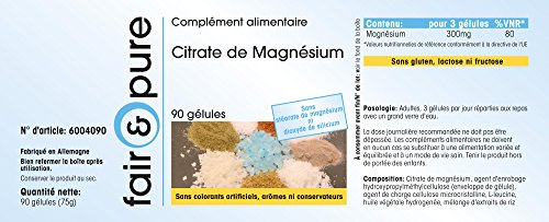 Citrato de Magnesio - Polvo en Cápsulas - 300mg de magnesio puro por dosis diaria - Orgánico - Vegano - Magnesium Citrate - 90 Cápsulas