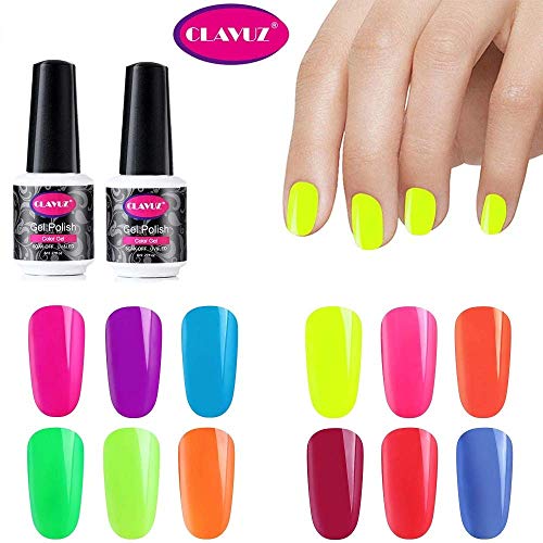 Clavuz Esmaltes Semipermanentes en Gel UV LED, 12pcs Neon Esmaltes de Uñas Soak-off (12 colores)